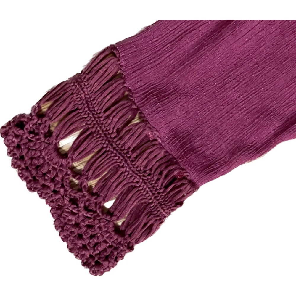 Dressbarn | Burgundy Crochet Trimmed 3/4 Length Sleeve Blouse | Medium - Picture 8 of 9